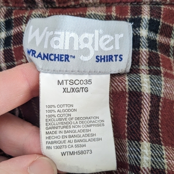 Wrangler Wrancher Flannel Plaid Button Down Shirt XL - Picture 4 of 5